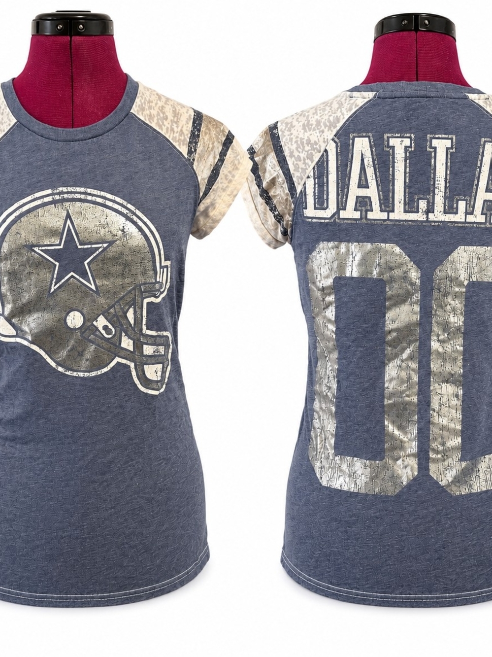 Official NFL Dallas Cowboys Girls "Big D Tee" Shirt - Medium Soft Foil Blue